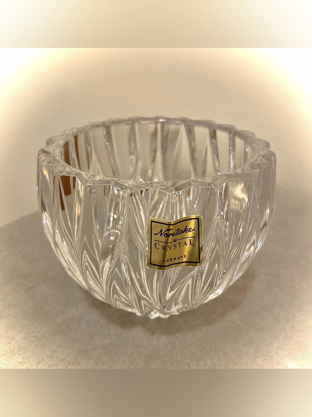 Noritake Satin Leaves Crystal Made In Germany NWOB 3 1/4" T Candy Dish Bowl Rare